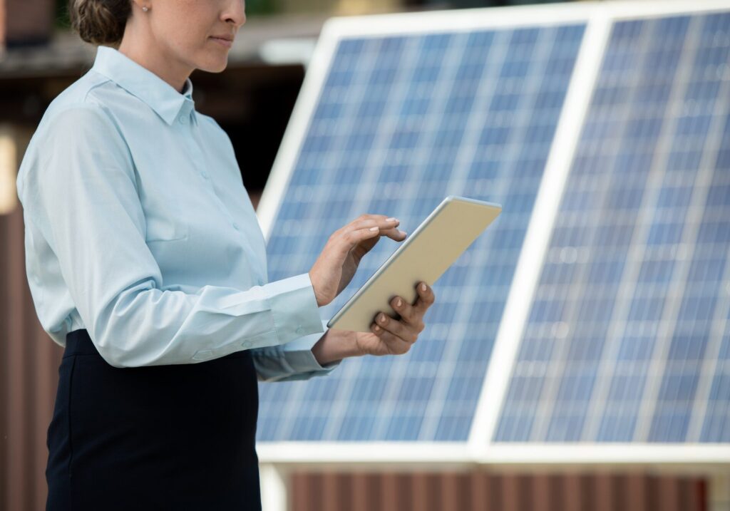 Businesswoman Selling Photovoltaic Panels